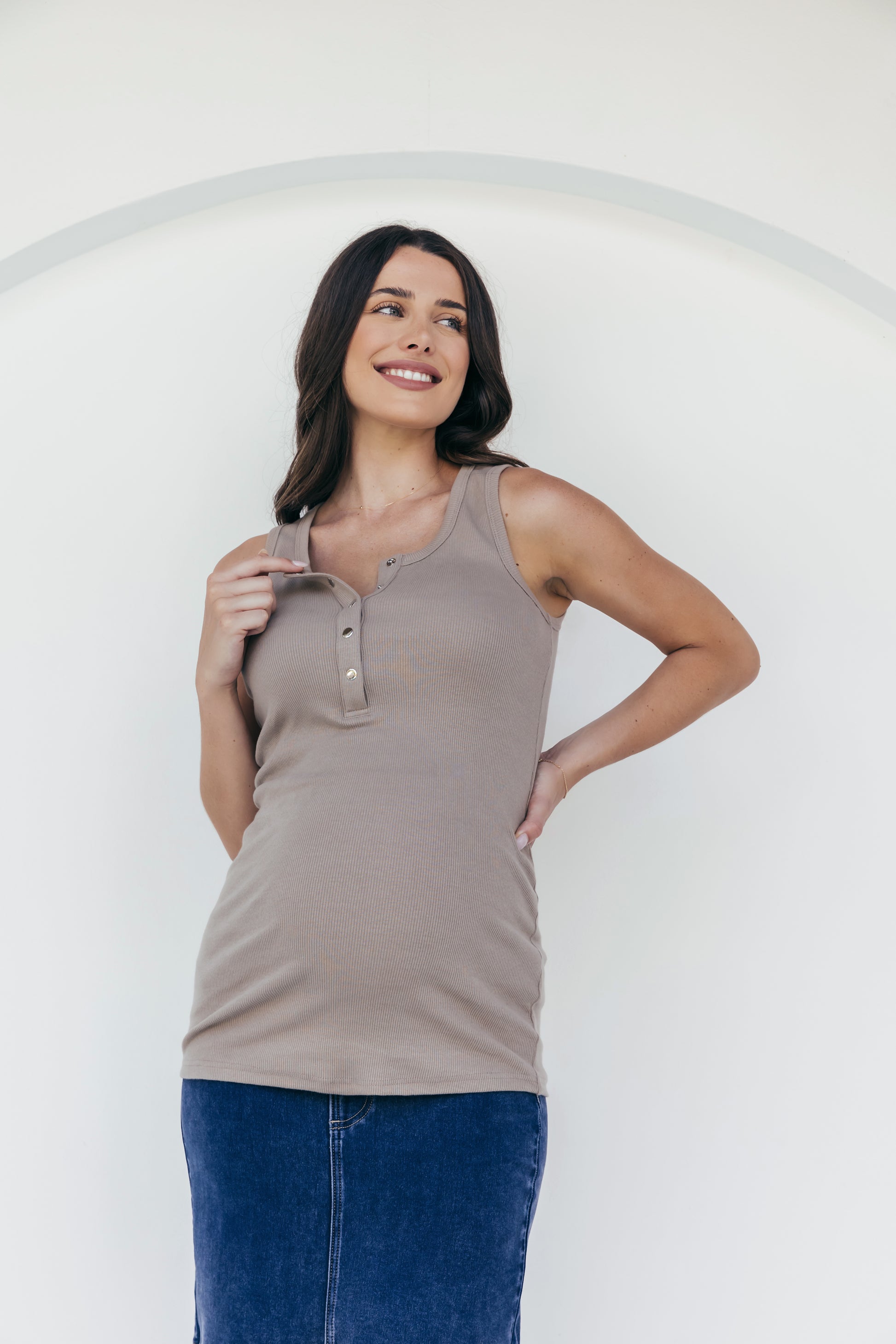 Ribbed Pop Button Maternity Tank Top